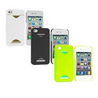 3in1 Combo Color (Neon Green White Black) Credit Card ID Case for Apple iPhone 4, 4S (AT&T, Verizon, Sprint) Cell Phones & Accessories