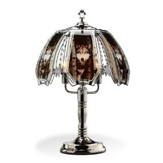 OK Lighting OK632WO4SP3 23.5 Inch Height Touch Lamp with Wolf Theme, Black Chrome   Table Lamps  