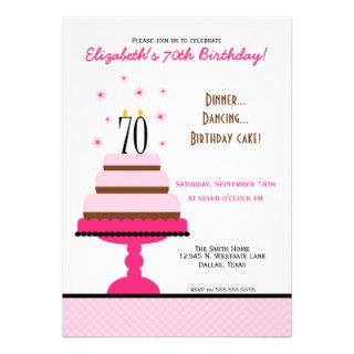 Pink Tiered Cake 70th Birthday Party Invitation