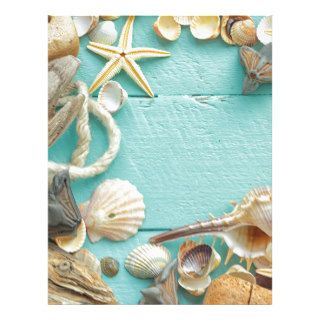 seashell collage on Turquoise background Letterhead Template