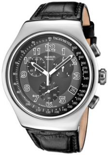 Swatch YOS440  Watches,Mens Irony Chronograph Black Dial Black Leatherette, Chronograph Swatch Quartz Watches