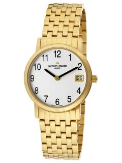 Womens Gold & White Round Watch by JACQUES LEMANS