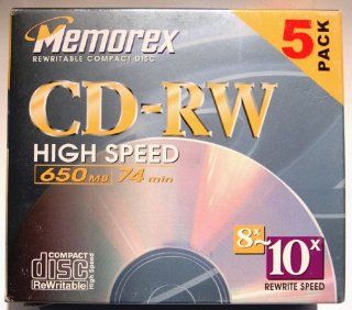 5 pack CD RW Media 8x 10x Only 650MB 74min High Speed Electronics
