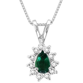 Pear Shaped Emerald and 1/7 CT. T.W. Diamond Pendant in 14K White Gold