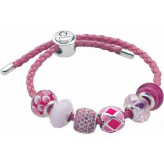 Persona Pink Leather Bracelet with Six Beads and Sterling Silver