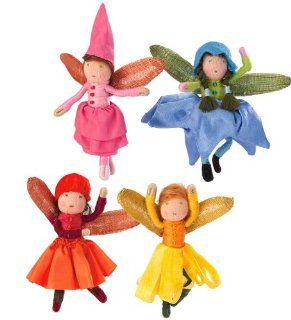 Magic Cabin Blooming Mini Fairy Posable Dolls with Iridescent Wings, Set of 4 Toys & Games