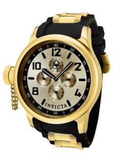 Invicta 1803  Watches,Mens Russian Diver Gold Tone Dial Black Polyurethane, Casual Invicta Quartz Watches