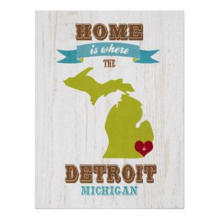 Michigan State Map Art  Love Detroit Art Poster
