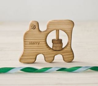 personalised organic train rattle by wooden toy gallery