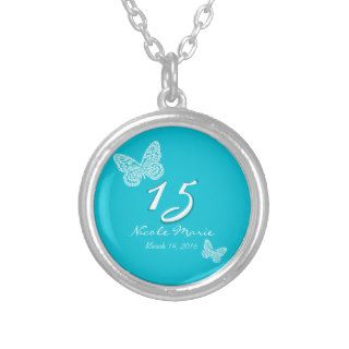 Sky Blue and white Filigree Butterfly Necklace
