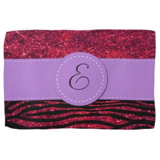 Monogram   Zebra Print, Glitter   Red Purple Kitchen Towels