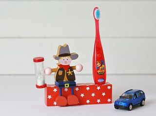 cowboys wooden toothbrush holder and timer by country touches