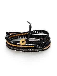 Black Leather & Gold Pearl Multi Wrap Bracelet by Chan Luu