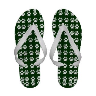 Cats Paws in White on Green Sandals