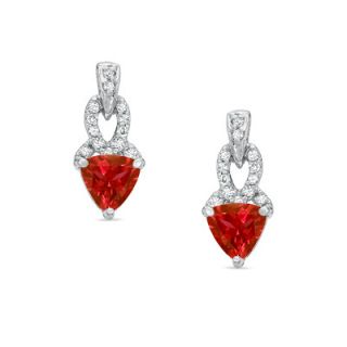 0mm Trillion Cut Lab Created Ruby and Diamond Accent Drop Earrings