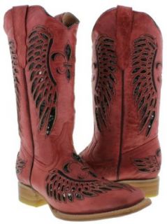 Cowboy Professional   Women's Wings with FLower Red Leather Cowboy Boots Shoes