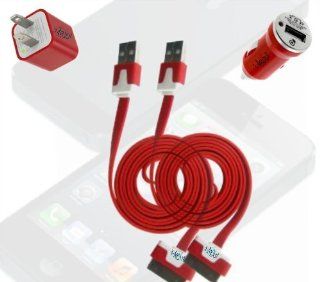 I kool Flat Cable Iphone 4 Charger Includes 2 Data Cable + Wall Plug + Car Charger Charges 3s,& Iphone 4, 4s, Ipad 1 & 2 (Black) Cell Phones & Accessories