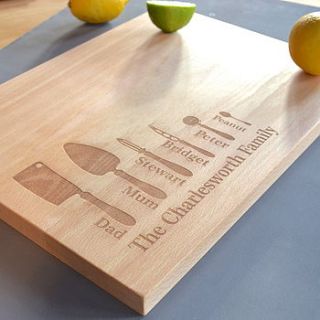 family utensils personalised chopping board by clouds and currents