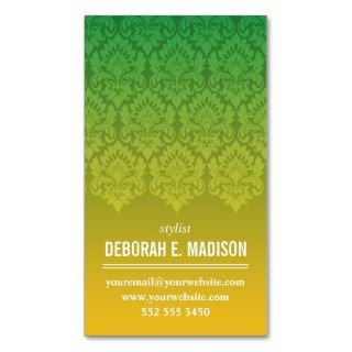 Chartreuse Ombre Damask Panel Business Card Templates