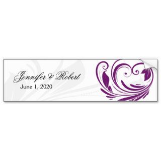 Silver and Purple Floral Heart Scroll Border Bumper Stickers