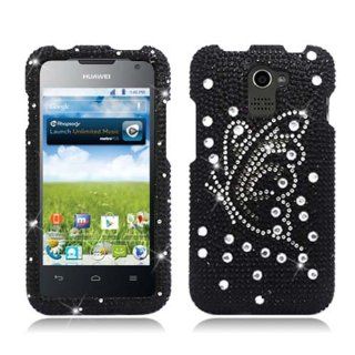 Aimo HWM931PCLDI669 Dazzling Diamond Bling Case for Huawei Premia M931   Retail Packaging   Butterfly Black Cell Phones & Accessories