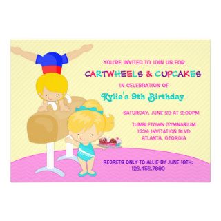 Cartwheels and Cupcakes Gymnastics Birthday Party Personalized Invitation