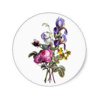 Jean Louis Prevost Cabbage Rose and Iris Bouquet Sticker