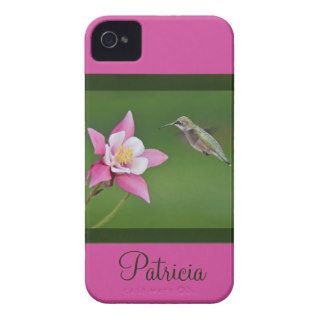 Personalized Floral Hummingbird & Pink Winky Rose iPhone 4 Cases