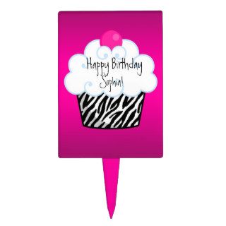 Hot Pink Zebra Birthday Cake Topper