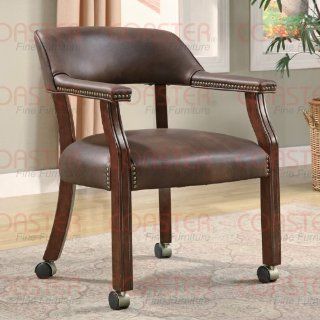 Guest Chair with Nail Head Trim and Casters in Brown Faux Leather   Reception Room Chairs