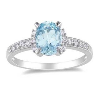 Oval Aquamarine and Diamond Accent Engagement Ring in Sterling Silver