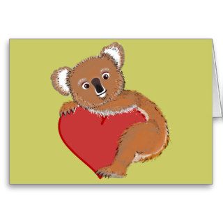 Kute Koala Bear with Big Red Heart Card