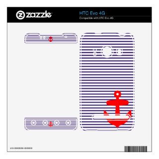 Red Anchors with Navy Blue Breton Stripes Decals For The HTC Evo 4G