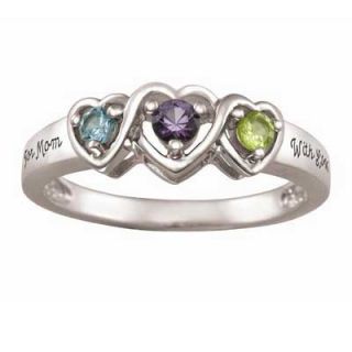 Sterling Silver Simulated Birthstone Triple Heart Entwined Ring by