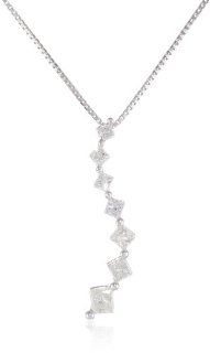 Women's 10k White Gold Princess Diamond Journey Wave Pendant Necklace (1/4 cttw, I J Color, I2 Clarity), 18" Jewelry