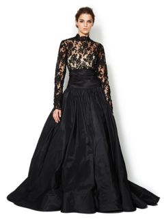 Silk Highneck Lace Bodice Gown by Marchesa Couture