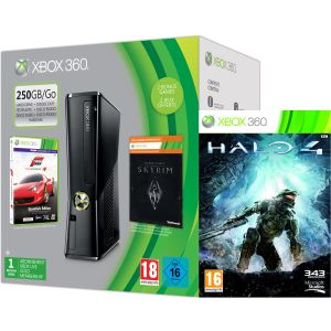 Xbox 360 250GB Holiday Halo Bundle (Includes Halo 4, Forza 4 Essentials Edition, Skyrim Live DLC, 1 Month Xbox Live)      Games Consoles