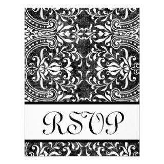 Black and White Vintage Damask Wedding RSVP Personalized Announcements