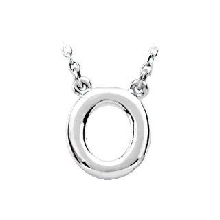 Block Initial Necklace in 14K White Gold, Letter O Jewelry
