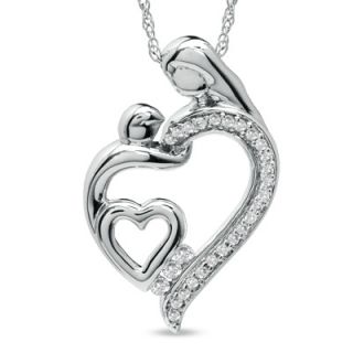 CT. T.W. Diamond Motherly Love Double Heart Pendant in Sterling