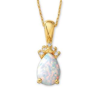 clearance lab created pear shaped opal pendant with diamond accents in