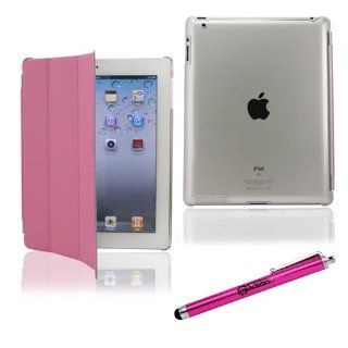 Foldable smart slim case Pink for iPad 2   Back Cover Clear Computers & Accessories