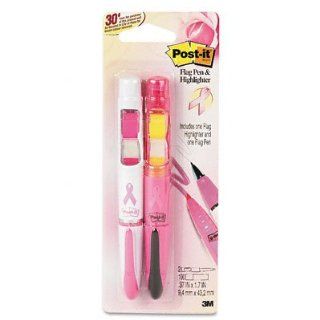 MMM689PH2BCA   Breast Cancer Awareness Flag Pen and Highlighter with Pink Ribbon Symbol  Post It Highlighter Pink 