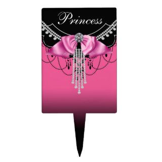 Diamonds Bow Hot Pink Princess Cake Topper