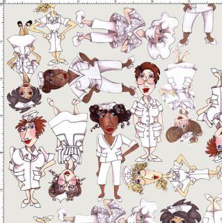 By HALF YARD Loralie Designs Nifty Nurses TOSSED NURSES Gray 691 799 Quilting Cotton Sewing Fabric