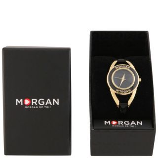 Morgan Womens Gold Dial Black Strap Watch      Clothing