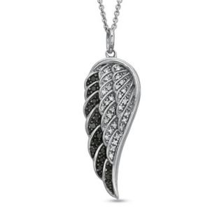 CT. T.W. Enhanced Black and White Diamond Wing Pendant in Sterling