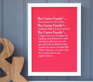 personalised 'family' dictionary print by coconutgrass