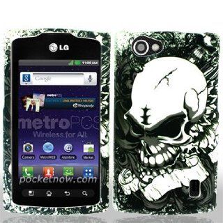 LG Optimus M+ / Plus / MS695 MS 695 White with Black Skull Design Snap On Hard Protective Cover Case Cell Phone Cell Phones & Accessories