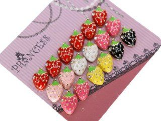 Color Strawberry W Clear Crystal Fashion Stud Earrings, Pack of 9 Jewelry